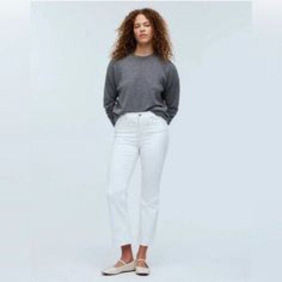 Madewell Mid Rise Kick out Crop Jeans Pure White Size 32 Women's White Jeans - Picture 1 of 9